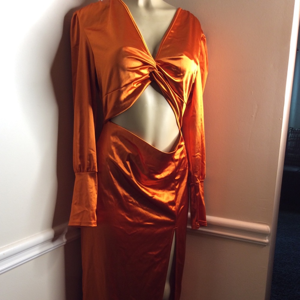 Orange silk long sleeve dress